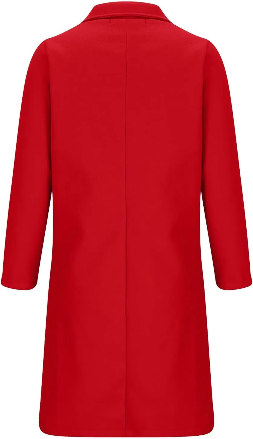 fartey Womens Winter Wool Coats Casual Oversized Long Overcoats Thicken Warm Notch Lapel Trench Coats Jackets Outwear