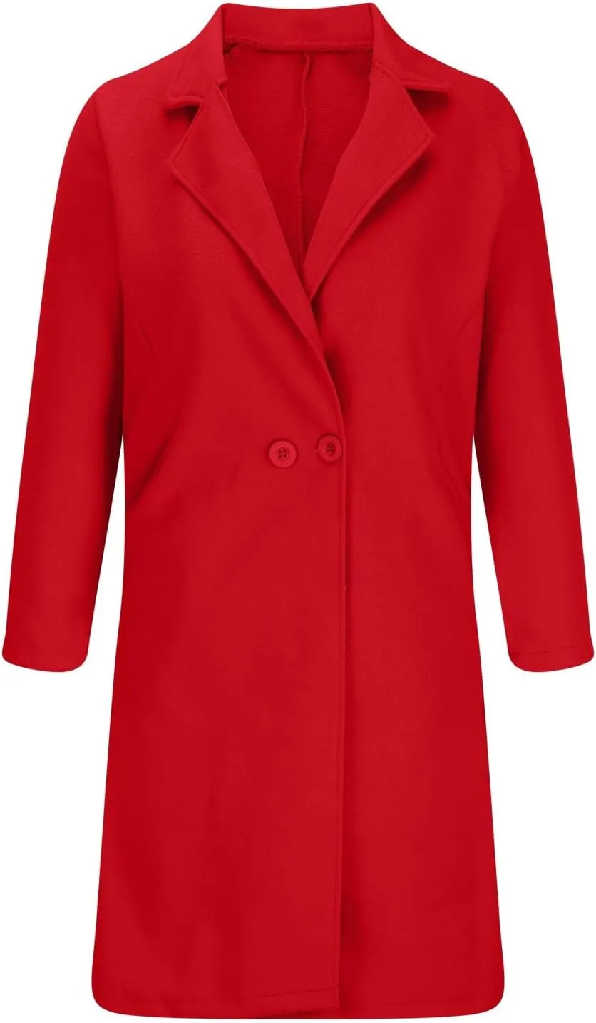 fartey Womens Winter Wool Coats Casual Oversized Long Overcoats Thicken Warm Notch Lapel Trench Coats Jackets Outwear