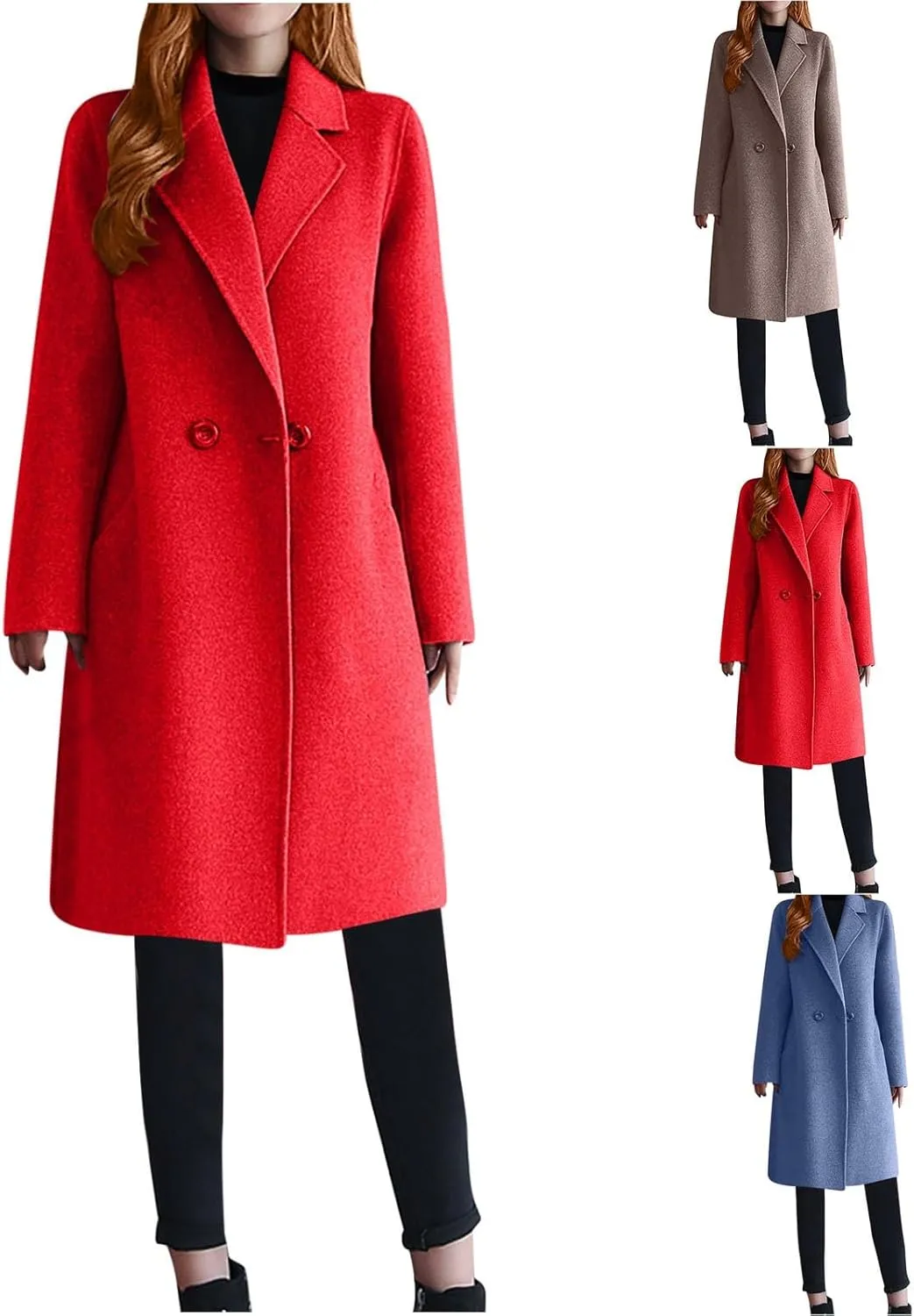 fartey Womens Winter Wool Coats Casual Oversized Long Overcoats Thicken Warm Notch Lapel Trench Coats Jackets Outwear
