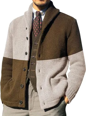 Fashion Jackets for Men Cardigan Sweaters Casual Shawl Long Sleeve Color Block Button Up Knited Coats