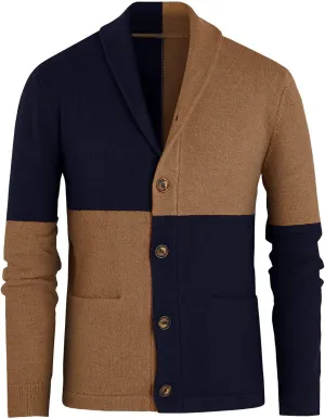 Fashion Jackets for Men Cardigan Sweaters Casual Shawl Long Sleeve Color Block Button Up Knited Coats