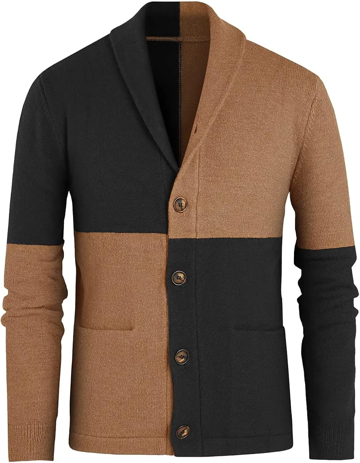 Fashion Jackets for Men Cardigan Sweaters Casual Shawl Long Sleeve Color Block Button Up Knited Coats