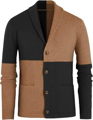 Fashion Jackets for Men Cardigan Sweaters Casual Shawl Long Sleeve Color Block Button Up Knited Coats