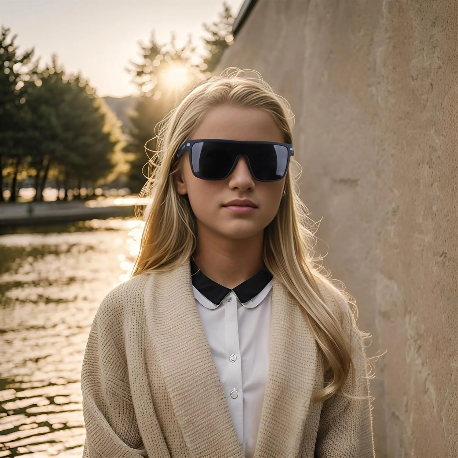 FEISEDY Flat Top TR90 Polarized Sports Sunglasses Trendy Oversized Square Shades Women Men UV400 B0104