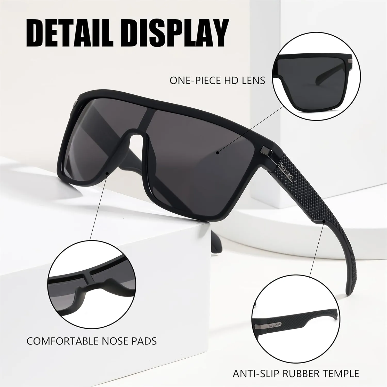 FEISEDY Flat Top TR90 Polarized Sports Sunglasses Trendy Oversized Square Shades Women Men UV400 B0104