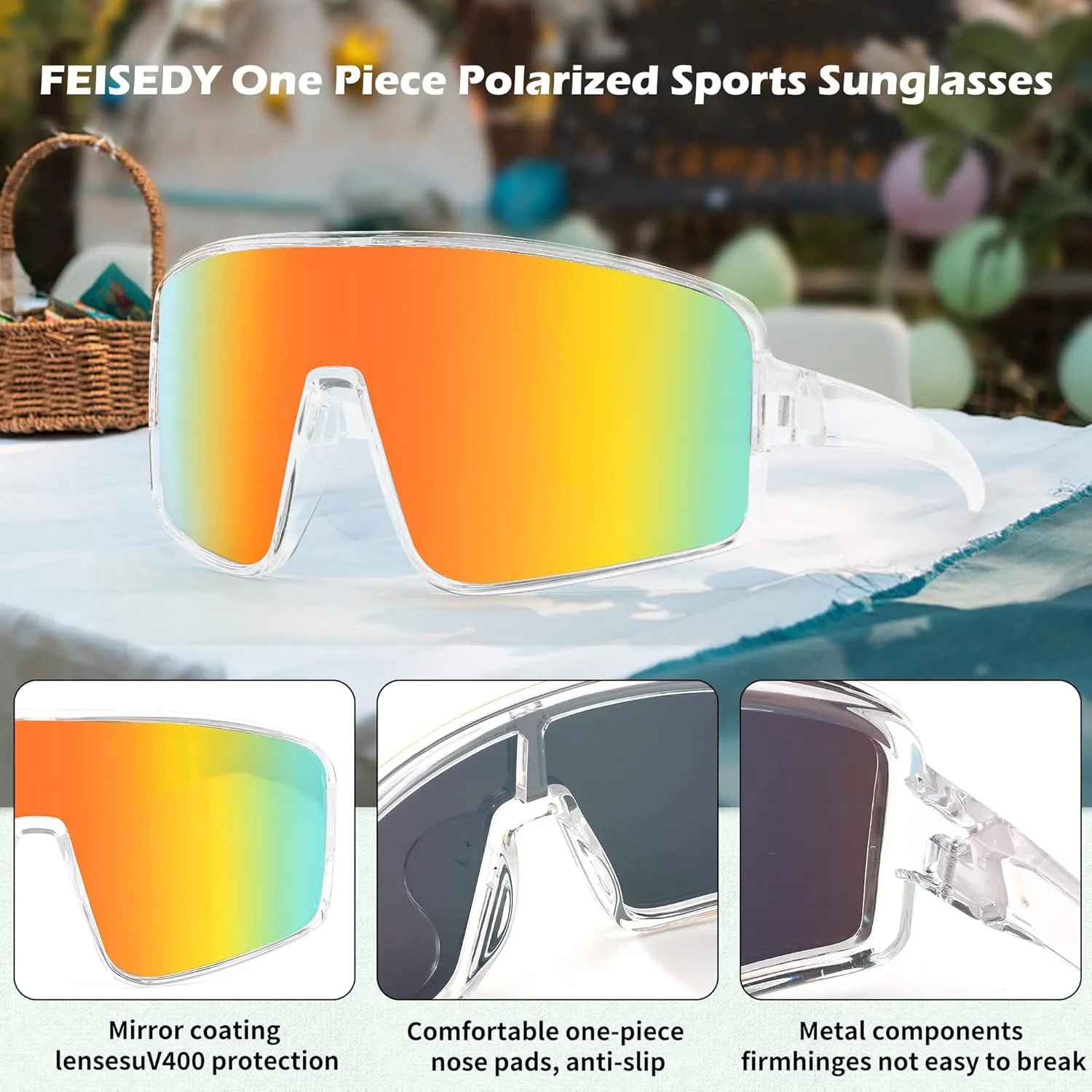 FEISEDY Sports Sunglasses, Polarized Oversized Shield for Women Men Youth, Baseball Cycling Running Outdoor Visor B2988