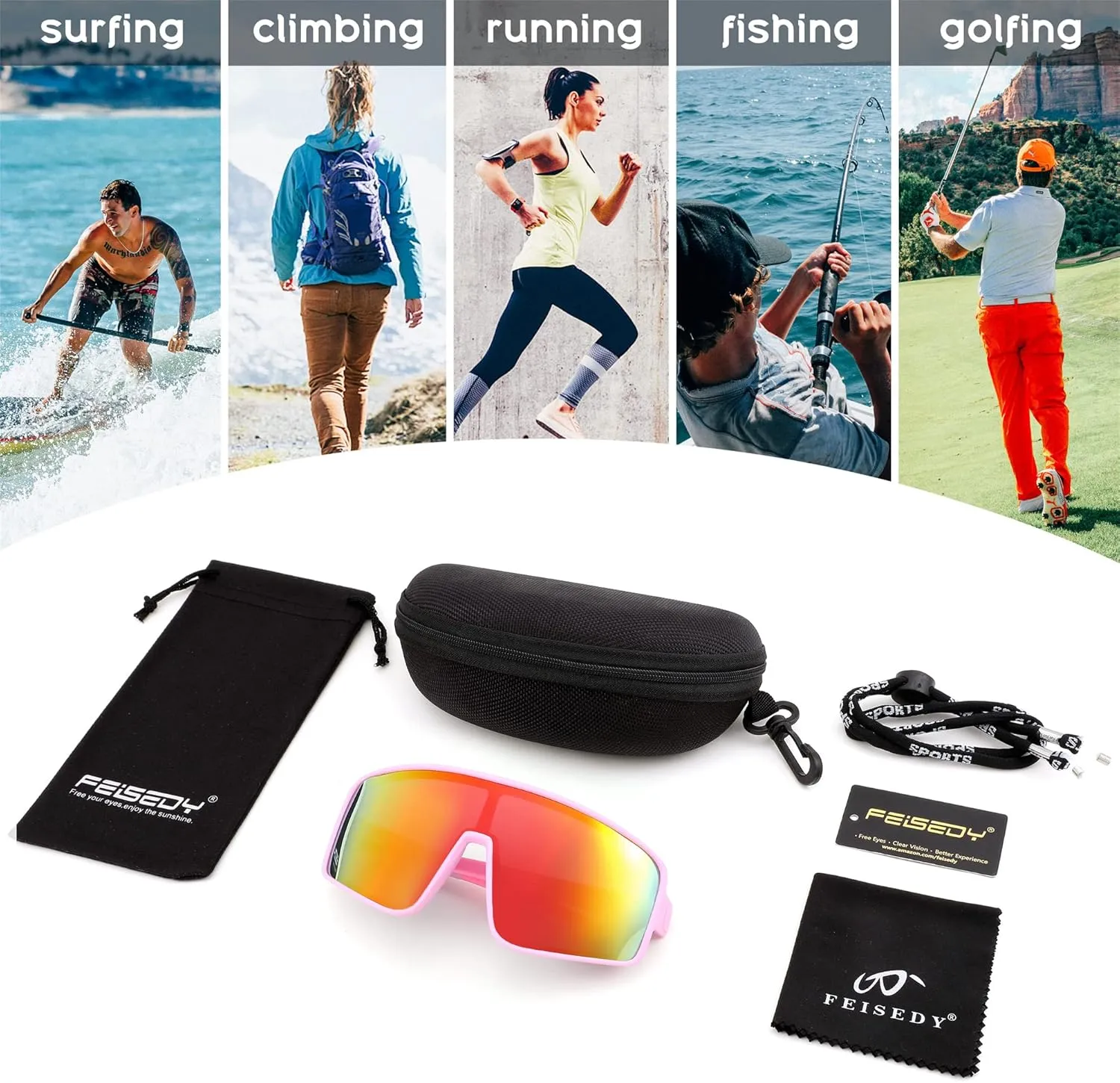 FEISEDY Sports Sunglasses, Polarized Oversized Shield for Women Men Youth, Baseball Cycling Running Outdoor Visor B2988