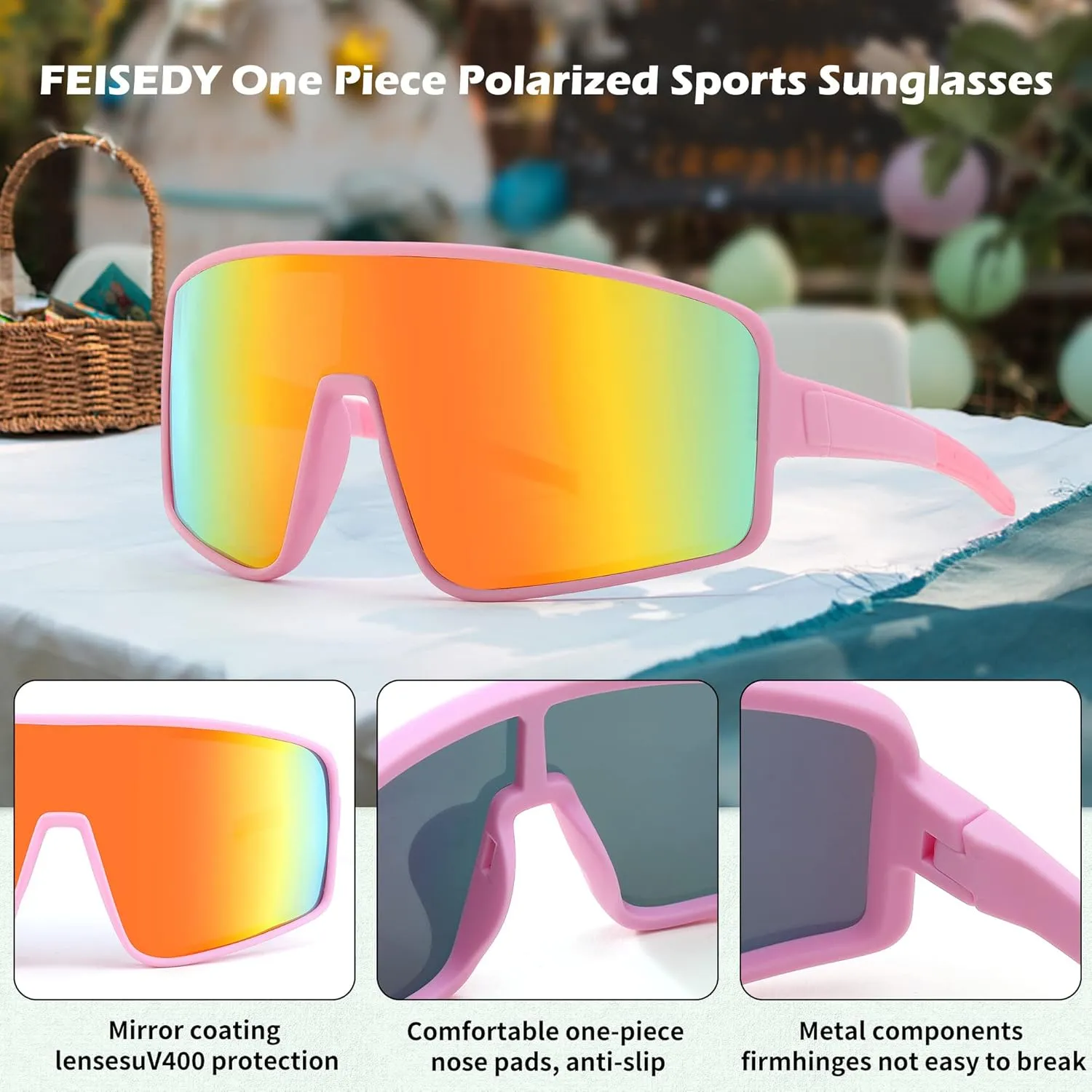 FEISEDY Sports Sunglasses, Polarized Oversized Shield for Women Men Youth, Baseball Cycling Running Outdoor Visor B2988