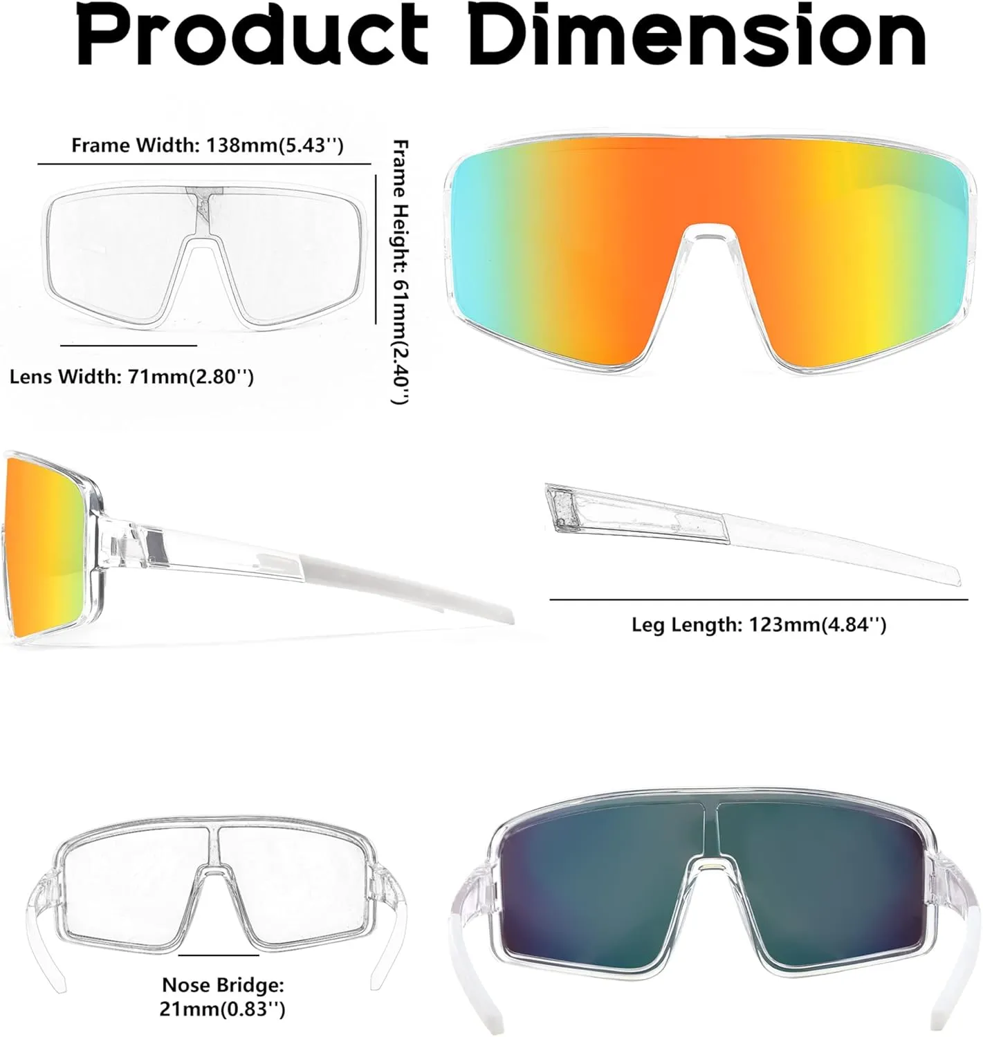 FEISEDY Sports Sunglasses, Polarized Oversized Shield for Women Men Youth, Baseball Cycling Running Outdoor Visor B2988