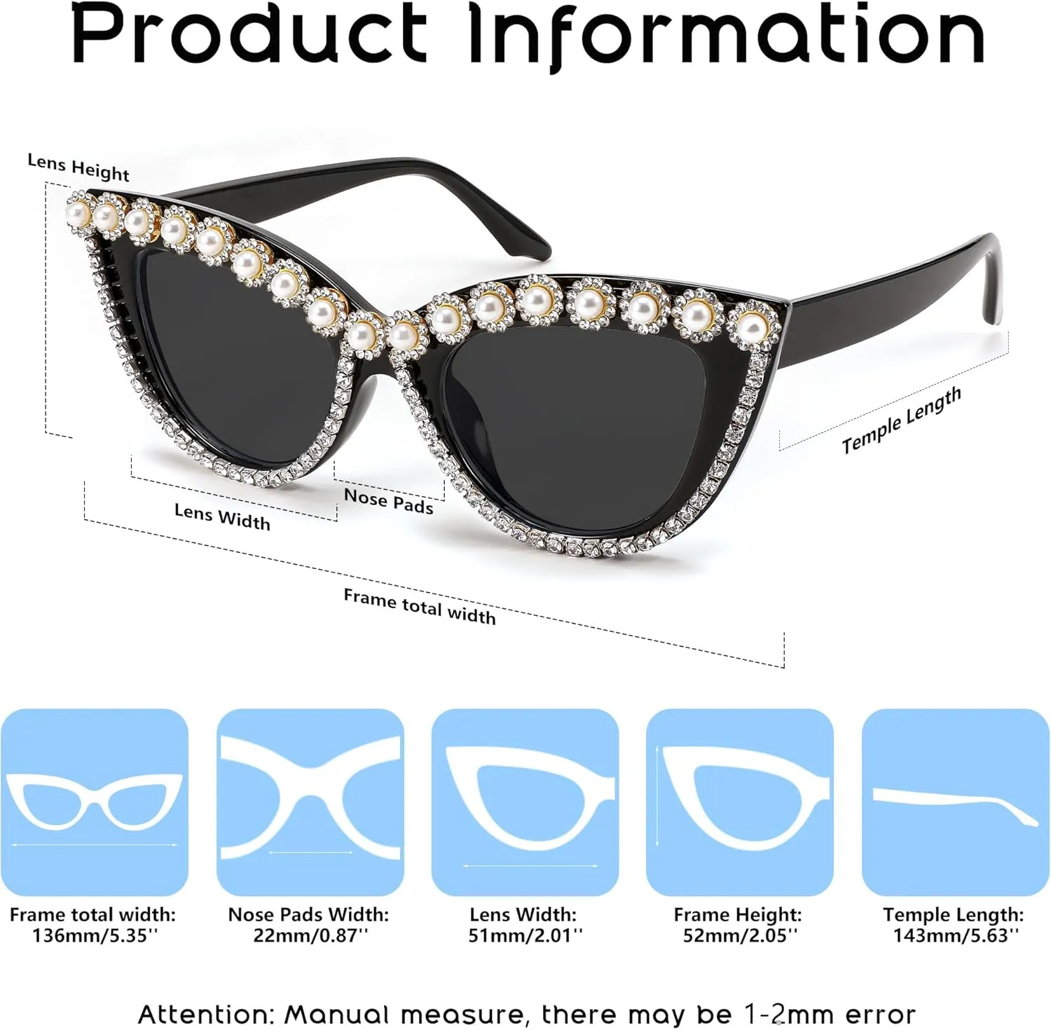 FEISEDY Women Oversized Diamond Sunglasses Fashion Cat Eye Rhinestone Sunglasses Jeweled Frame Costume Party B2360