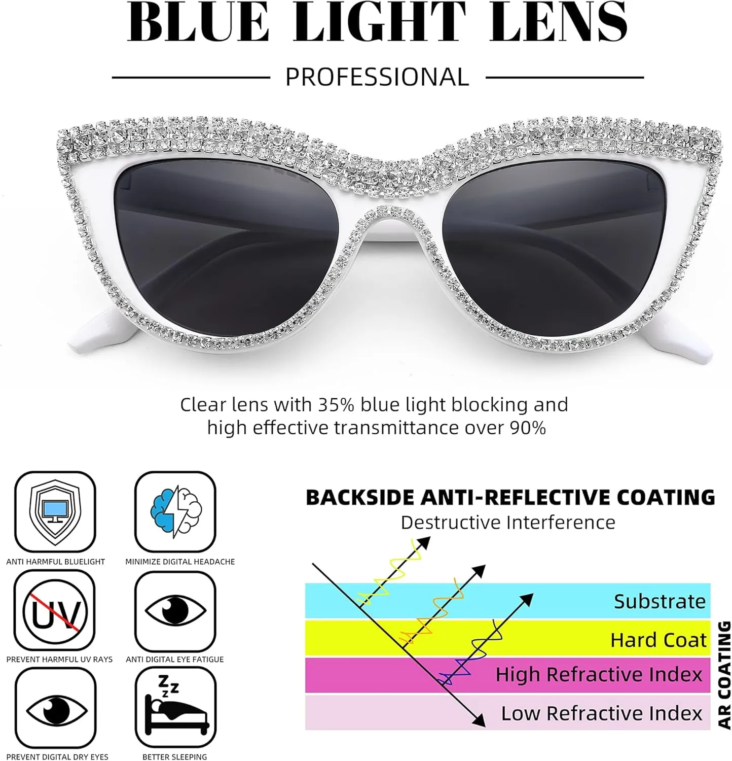 FEISEDY Women Oversized Diamond Sunglasses Fashion Cat Eye Rhinestone Sunglasses Jeweled Frame Costume Party B2360