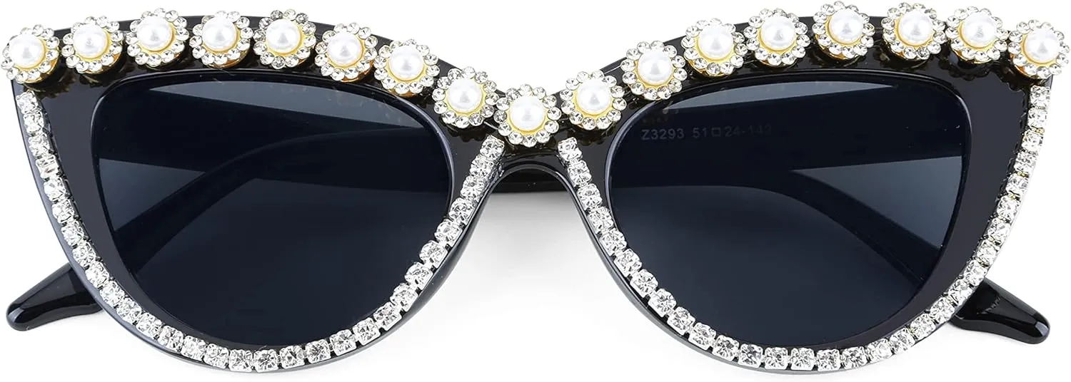 FEISEDY Women Oversized Diamond Sunglasses Fashion Cat Eye Rhinestone Sunglasses Jeweled Frame Costume Party B2360