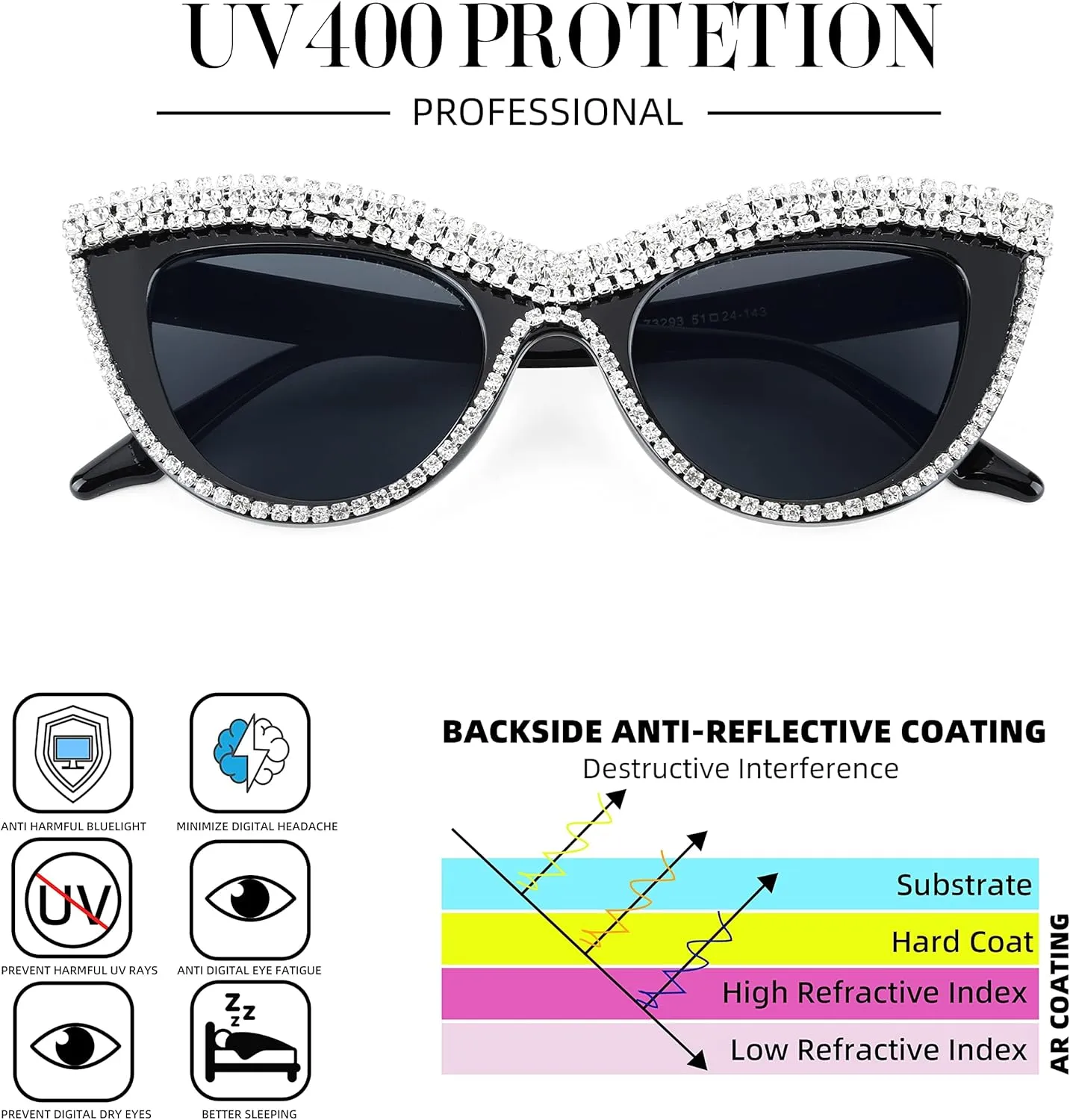 FEISEDY Women Oversized Diamond Sunglasses Fashion Cat Eye Rhinestone Sunglasses Jeweled Frame Costume Party B2360