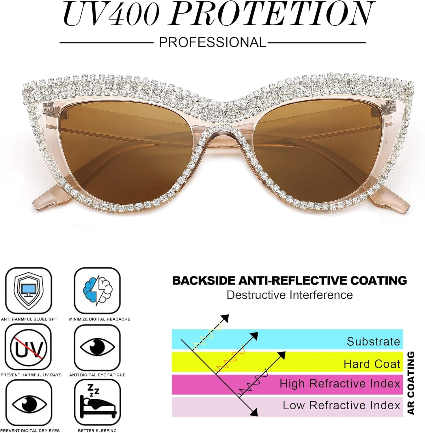 FEISEDY Women Oversized Diamond Sunglasses Fashion Cat Eye Rhinestone Sunglasses Jeweled Frame Costume Party B2360