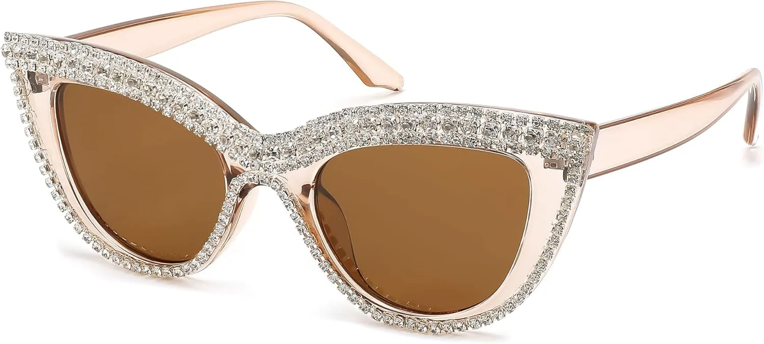 FEISEDY Women Oversized Diamond Sunglasses Fashion Cat Eye Rhinestone Sunglasses Jeweled Frame Costume Party B2360