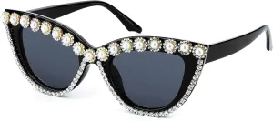 FEISEDY Women Oversized Diamond Sunglasses Fashion Cat Eye Rhinestone Sunglasses Jeweled Frame Costume Party B2360