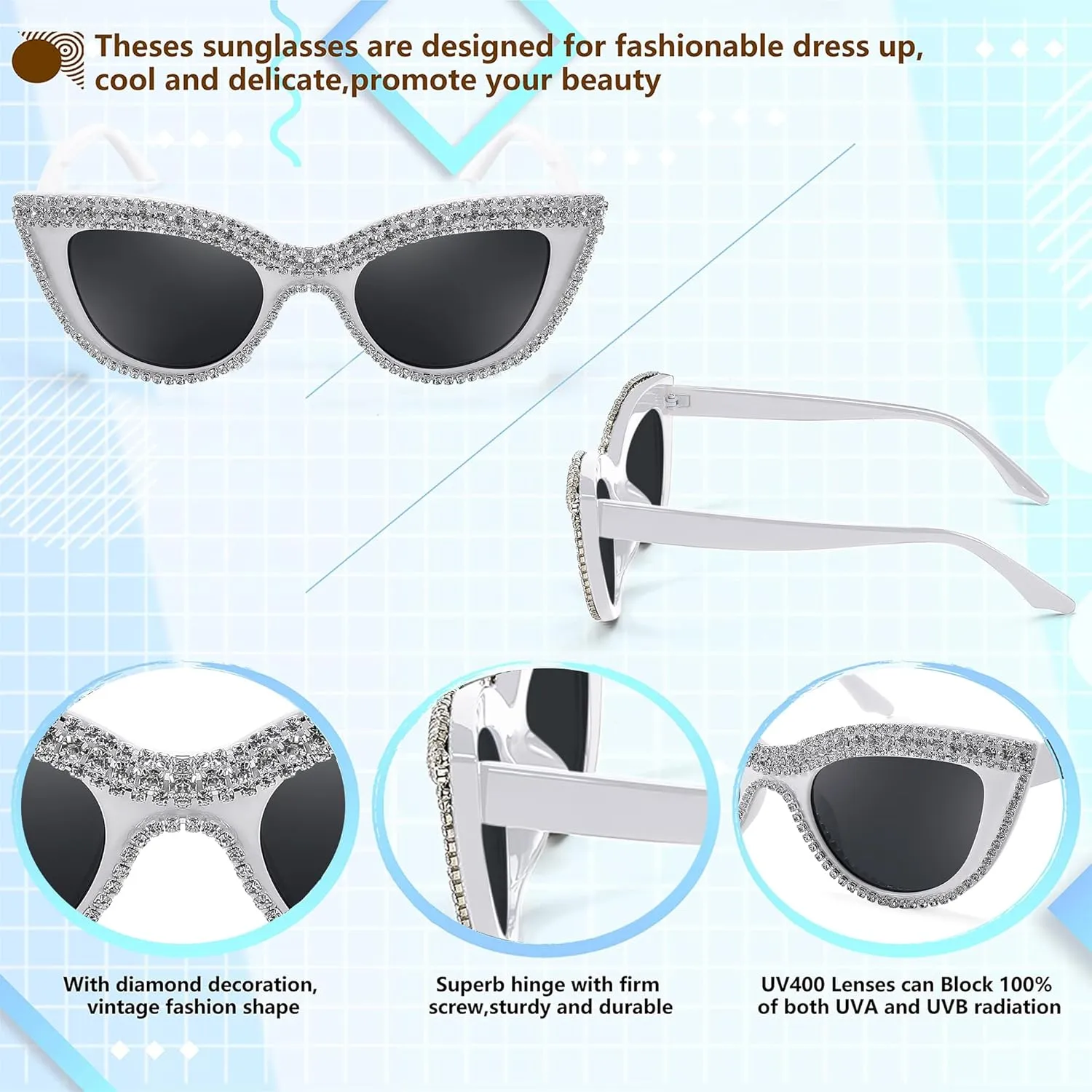 FEISEDY Women Oversized Diamond Sunglasses Fashion Cat Eye Rhinestone Sunglasses Jeweled Frame Costume Party B2360
