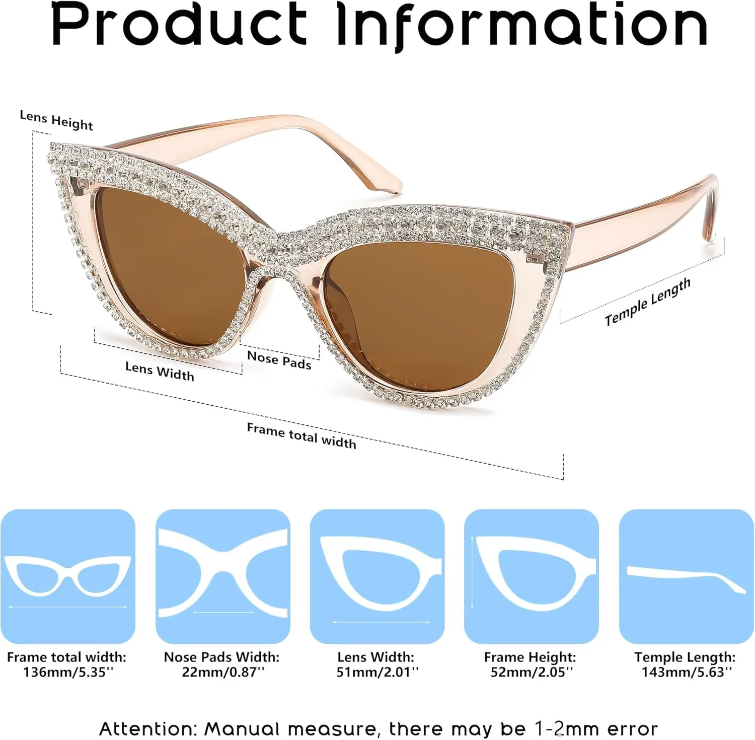 FEISEDY Women Oversized Diamond Sunglasses Fashion Cat Eye Rhinestone Sunglasses Jeweled Frame Costume Party B2360