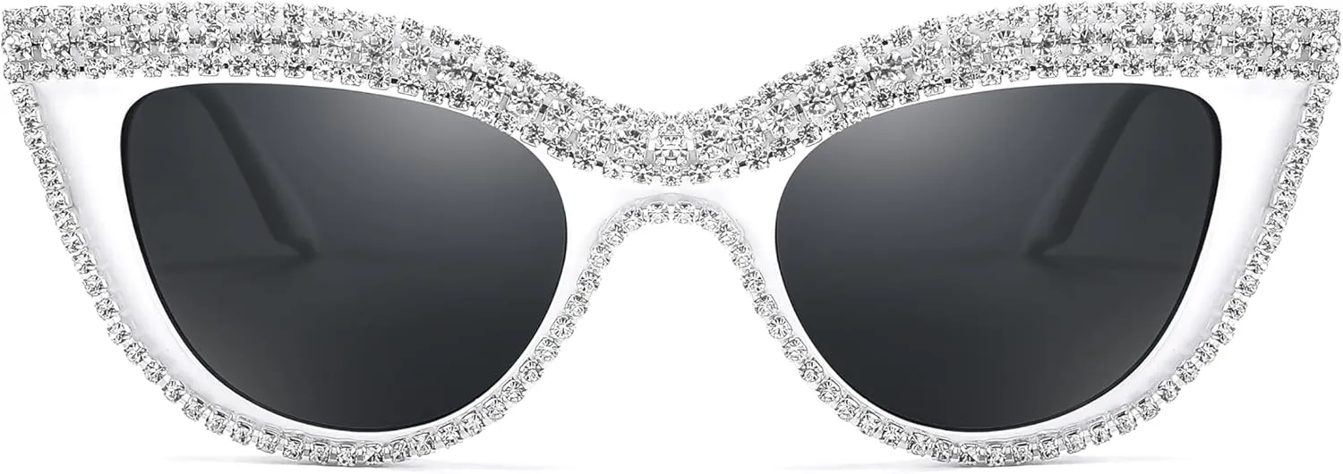 FEISEDY Women Oversized Diamond Sunglasses Fashion Cat Eye Rhinestone Sunglasses Jeweled Frame Costume Party B2360