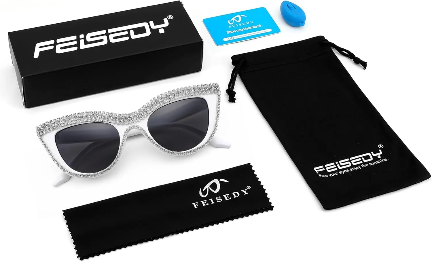 FEISEDY Women Oversized Diamond Sunglasses Fashion Cat Eye Rhinestone Sunglasses Jeweled Frame Costume Party B2360