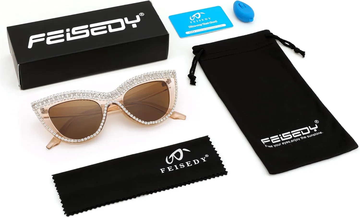 FEISEDY Women Oversized Diamond Sunglasses Fashion Cat Eye Rhinestone Sunglasses Jeweled Frame Costume Party B2360