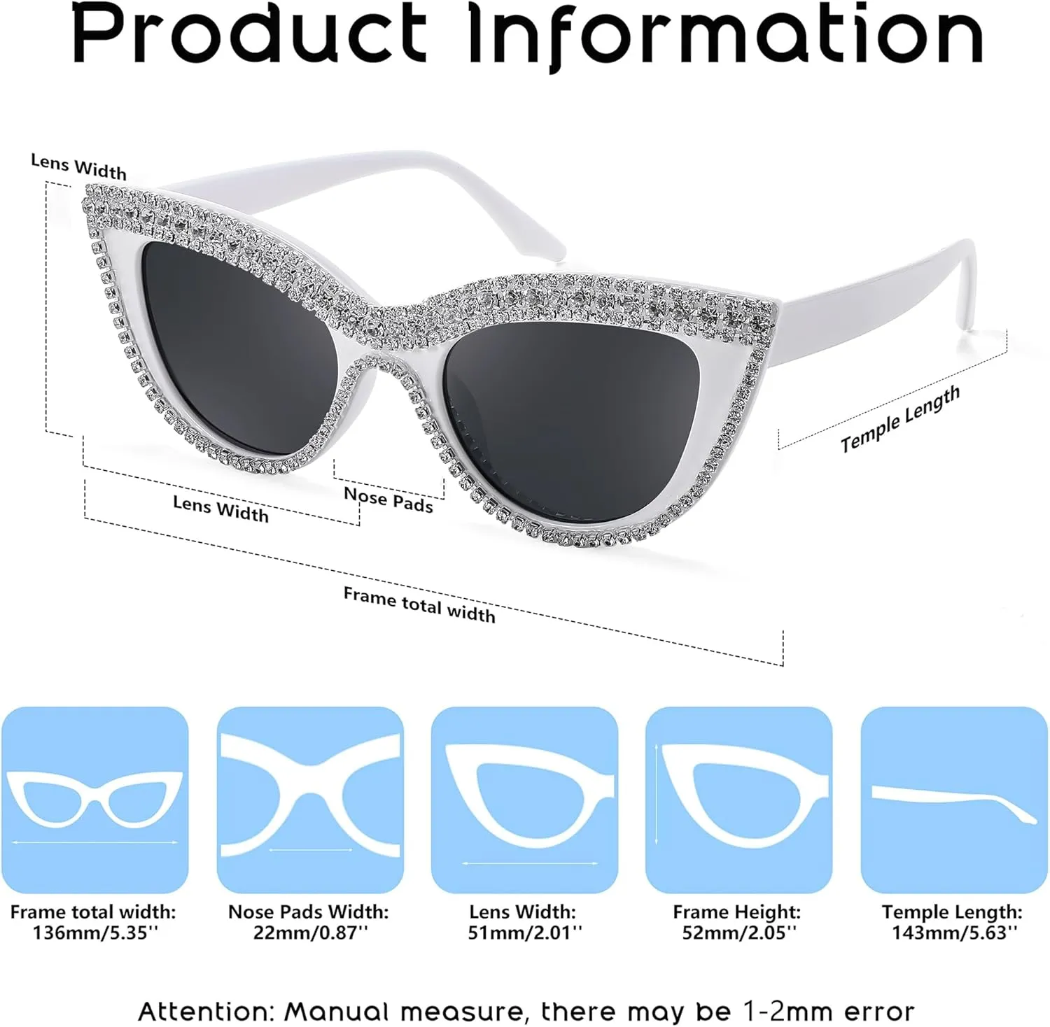 FEISEDY Women Oversized Diamond Sunglasses Fashion Cat Eye Rhinestone Sunglasses Jeweled Frame Costume Party B2360