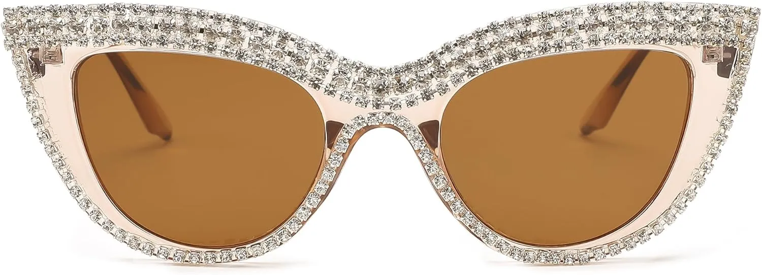 FEISEDY Women Oversized Diamond Sunglasses Fashion Cat Eye Rhinestone Sunglasses Jeweled Frame Costume Party B2360