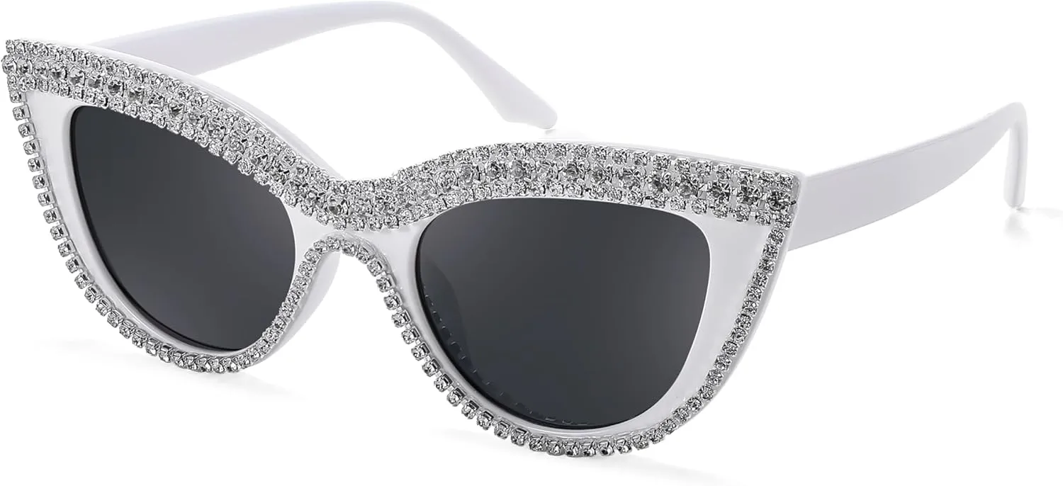 FEISEDY Women Oversized Diamond Sunglasses Fashion Cat Eye Rhinestone Sunglasses Jeweled Frame Costume Party B2360