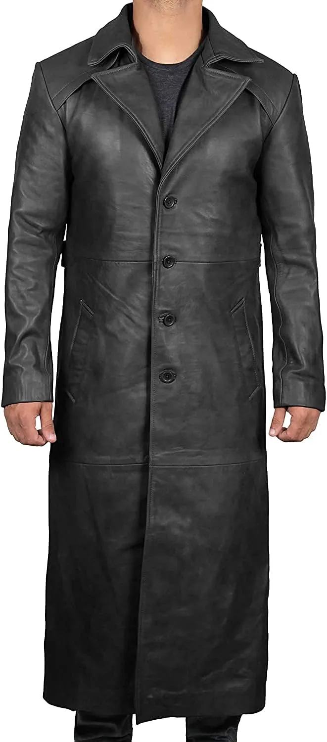 fjackets Leather Long Coat Men Full Length Peacoat Mens - Real Lambskin Leather Trench Coats For Men