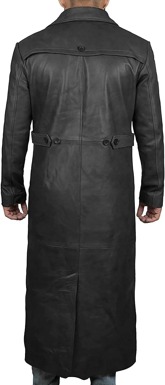 fjackets Leather Long Coat Men Full Length Peacoat Mens - Real Lambskin Leather Trench Coats For Men