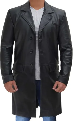 fjackets Leather Long Coat Men Full Length Peacoat Mens - Real Lambskin Leather Trench Coats For Men