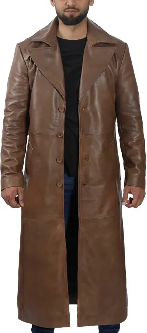 fjackets Leather Long Coat Men Full Length Peacoat Mens - Real Lambskin Leather Trench Coats For Men