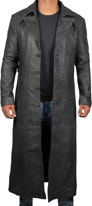 fjackets Leather Long Coat Men Full Length Peacoat Mens - Real Lambskin Leather Trench Coats For Men