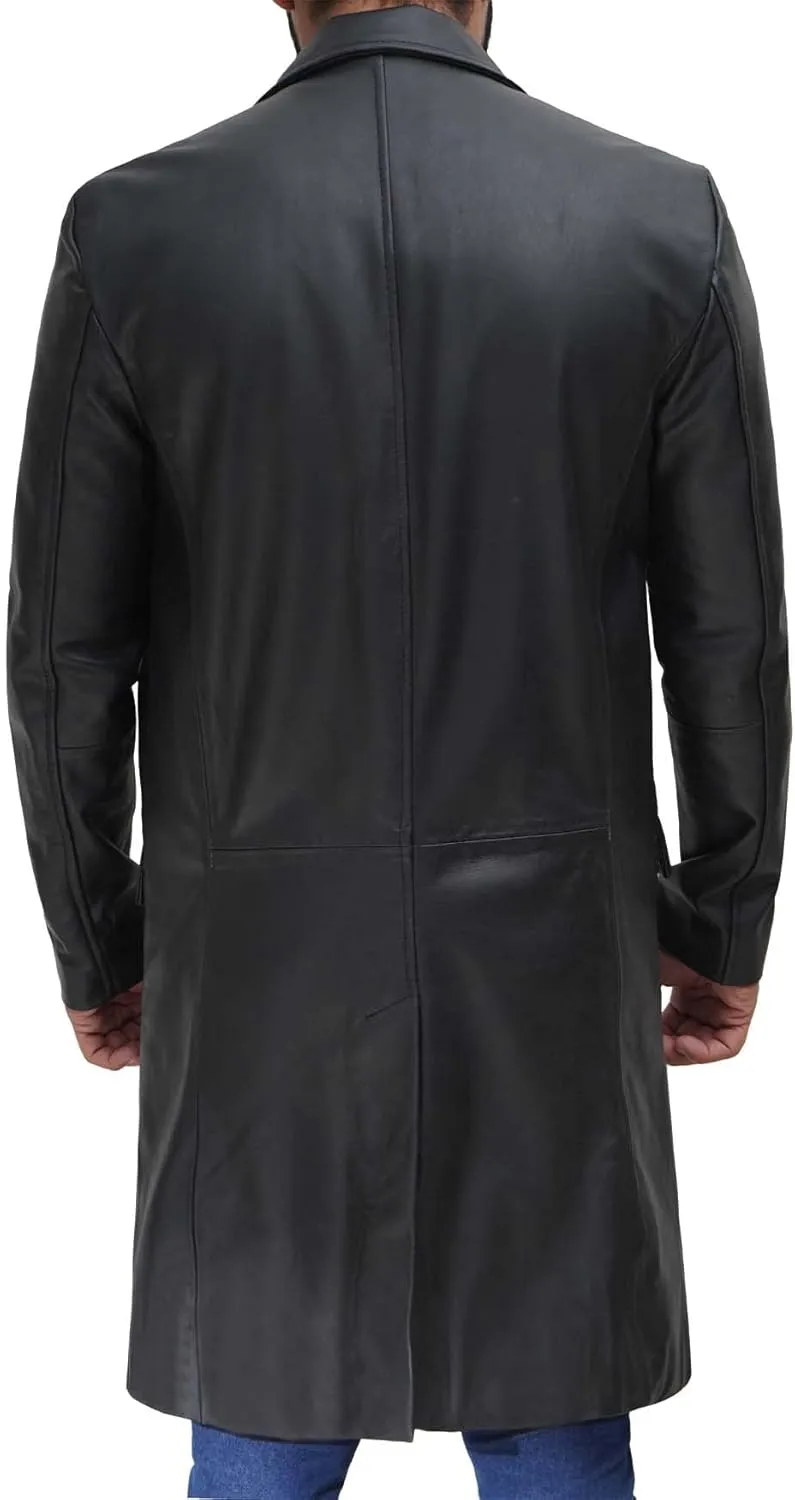 fjackets Leather Long Coat Men Full Length Peacoat Mens - Real Lambskin Leather Trench Coats For Men