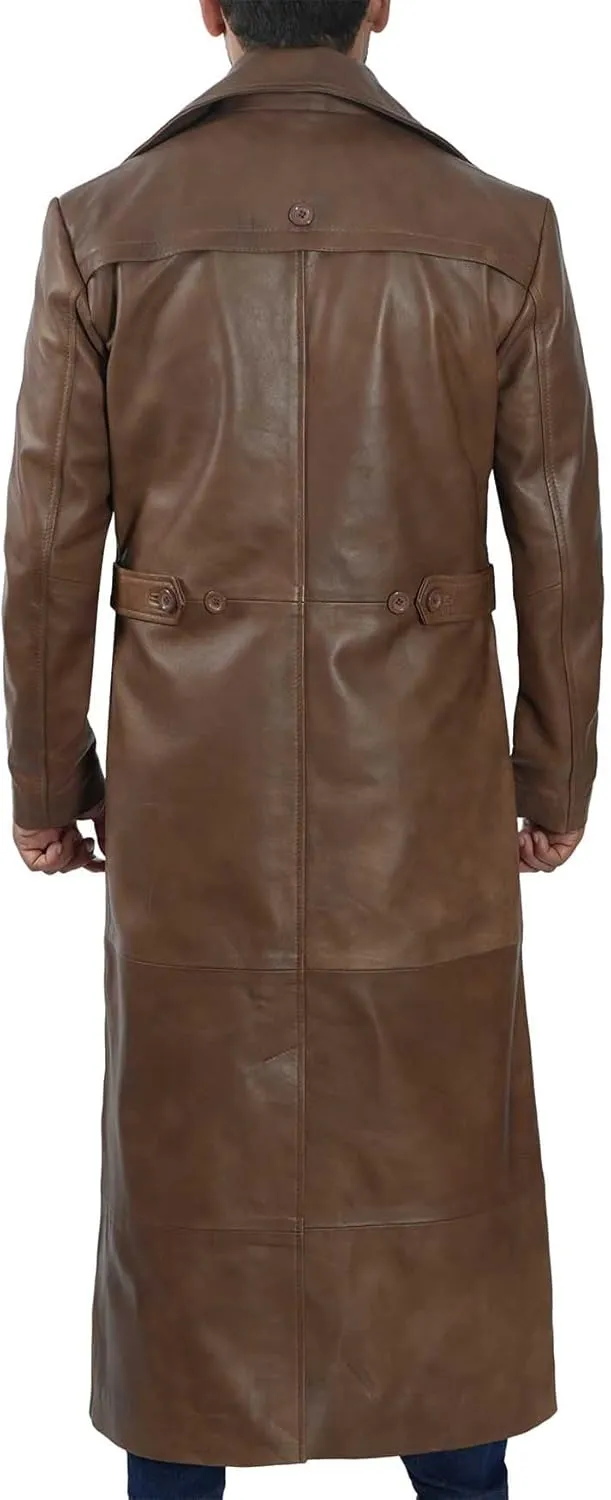 fjackets Leather Long Coat Men Full Length Peacoat Mens - Real Lambskin Leather Trench Coats For Men