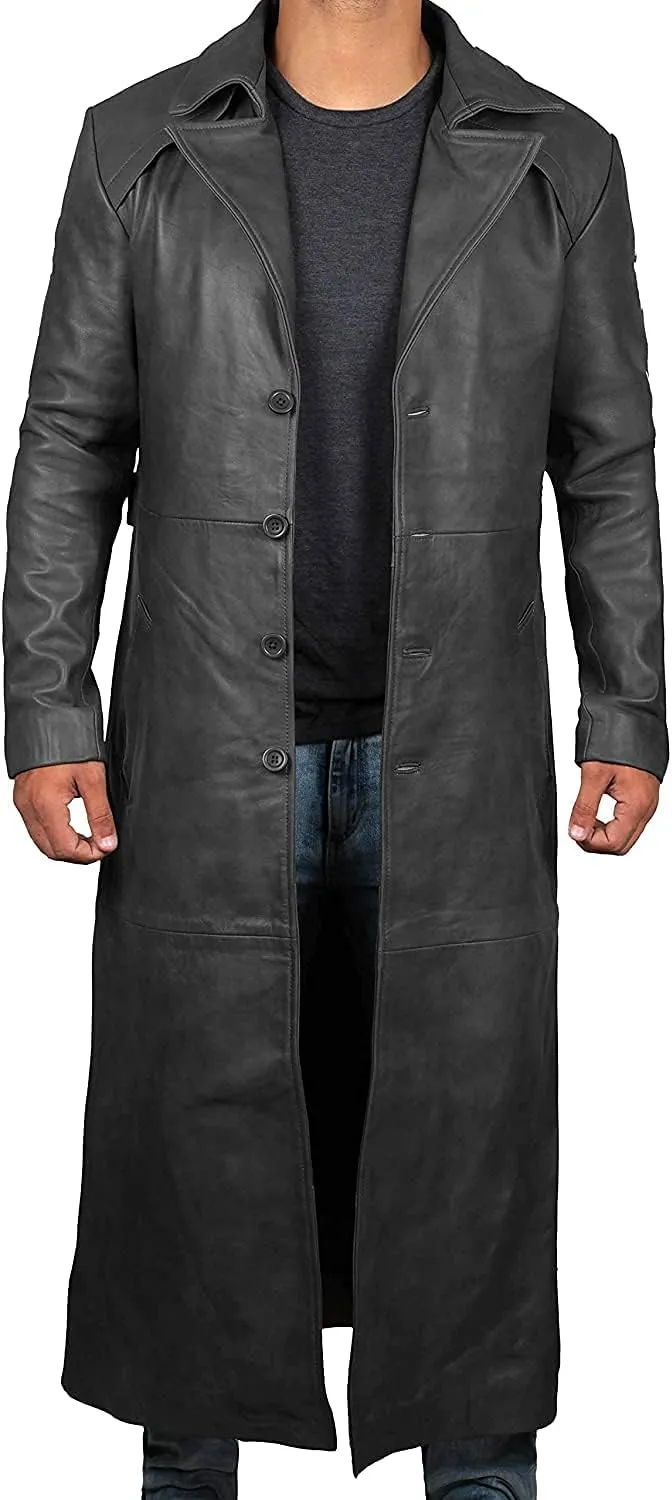 fjackets Leather Long Coat Men Full Length Peacoat Mens - Real Lambskin Leather Trench Coats For Men