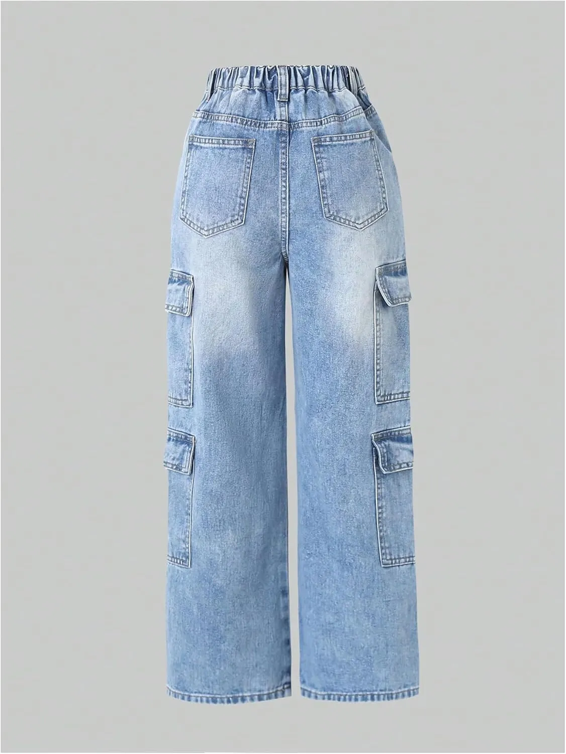 Floerns Girl's High Waisted Straight Leg Cargo Jeans Stretch Baggy Denim Pants