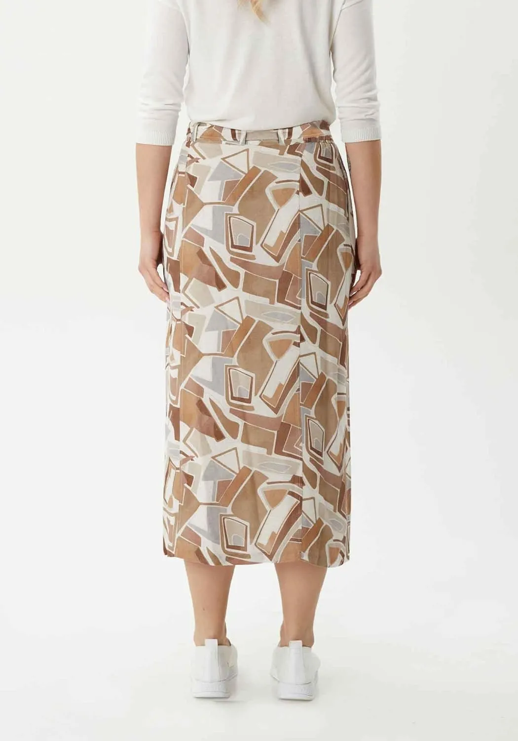 G-Line Guzella Button-Front Belted Midi Skirt with Geometric Shapes Summer Skirt