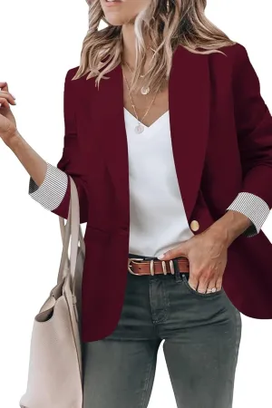Genhoo Blazer Jackets for Women Open Front Long Sleeve Work Office Casual Blazers with Pockets S-2XL