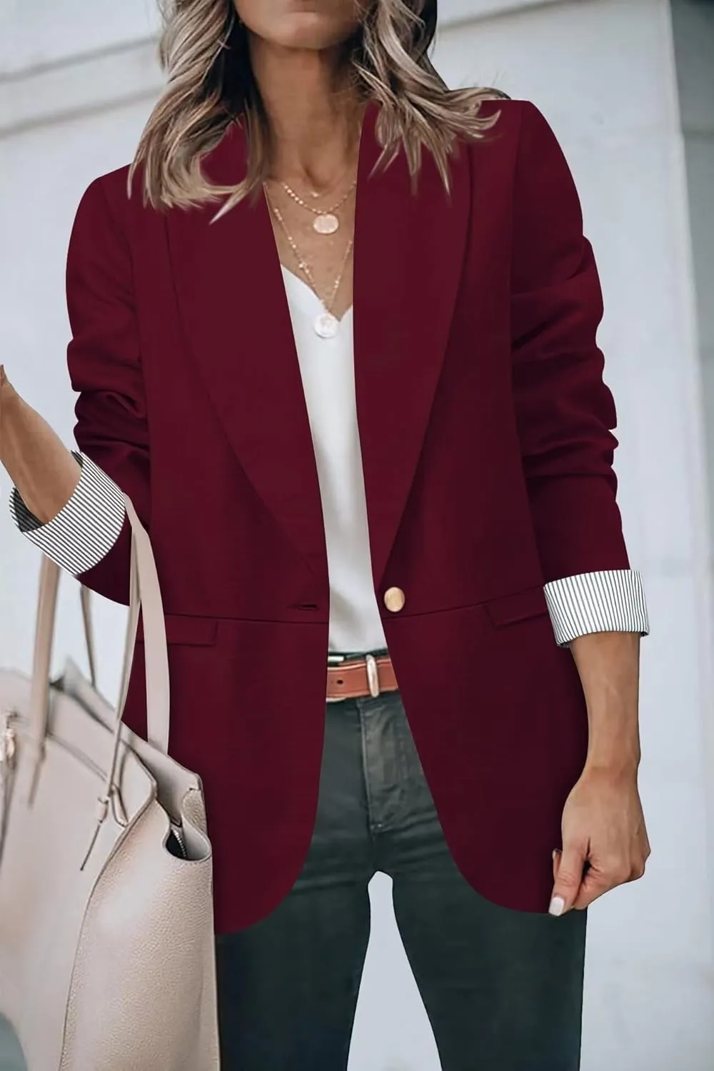 Genhoo Blazer Jackets for Women Open Front Long Sleeve Work Office Casual Blazers with Pockets S-2XL