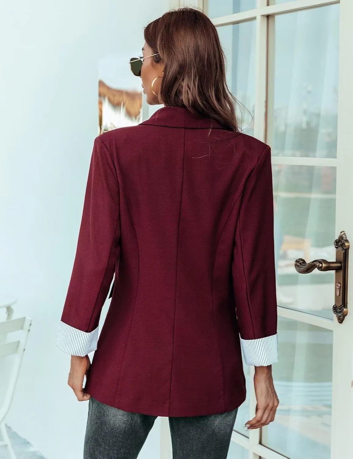 Genhoo Blazer Jackets for Women Open Front Long Sleeve Work Office Casual Blazers with Pockets S-2XL