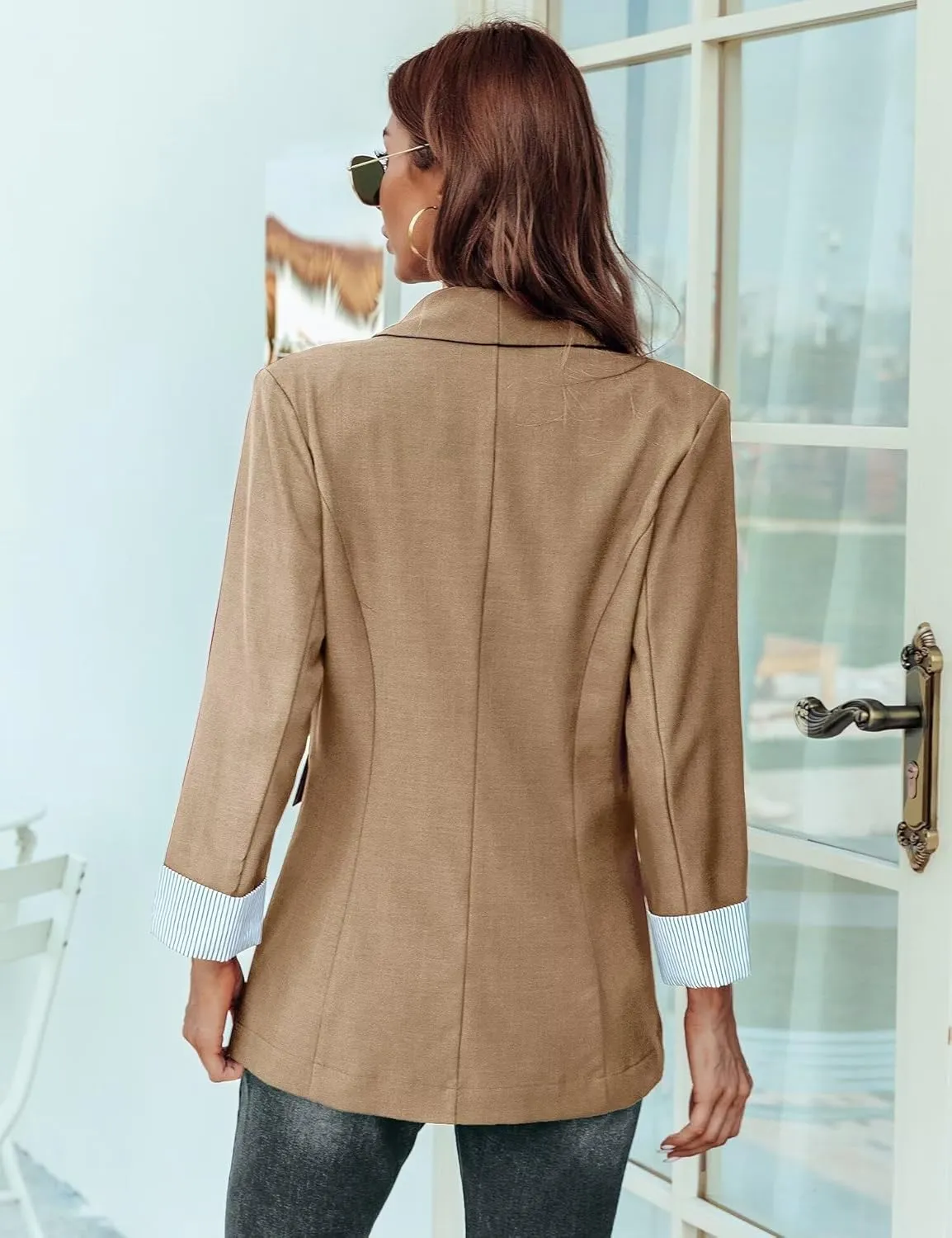 Genhoo Blazer Jackets for Women with Pockets Open Front Long Sleeve Casual Work Office Blazers
