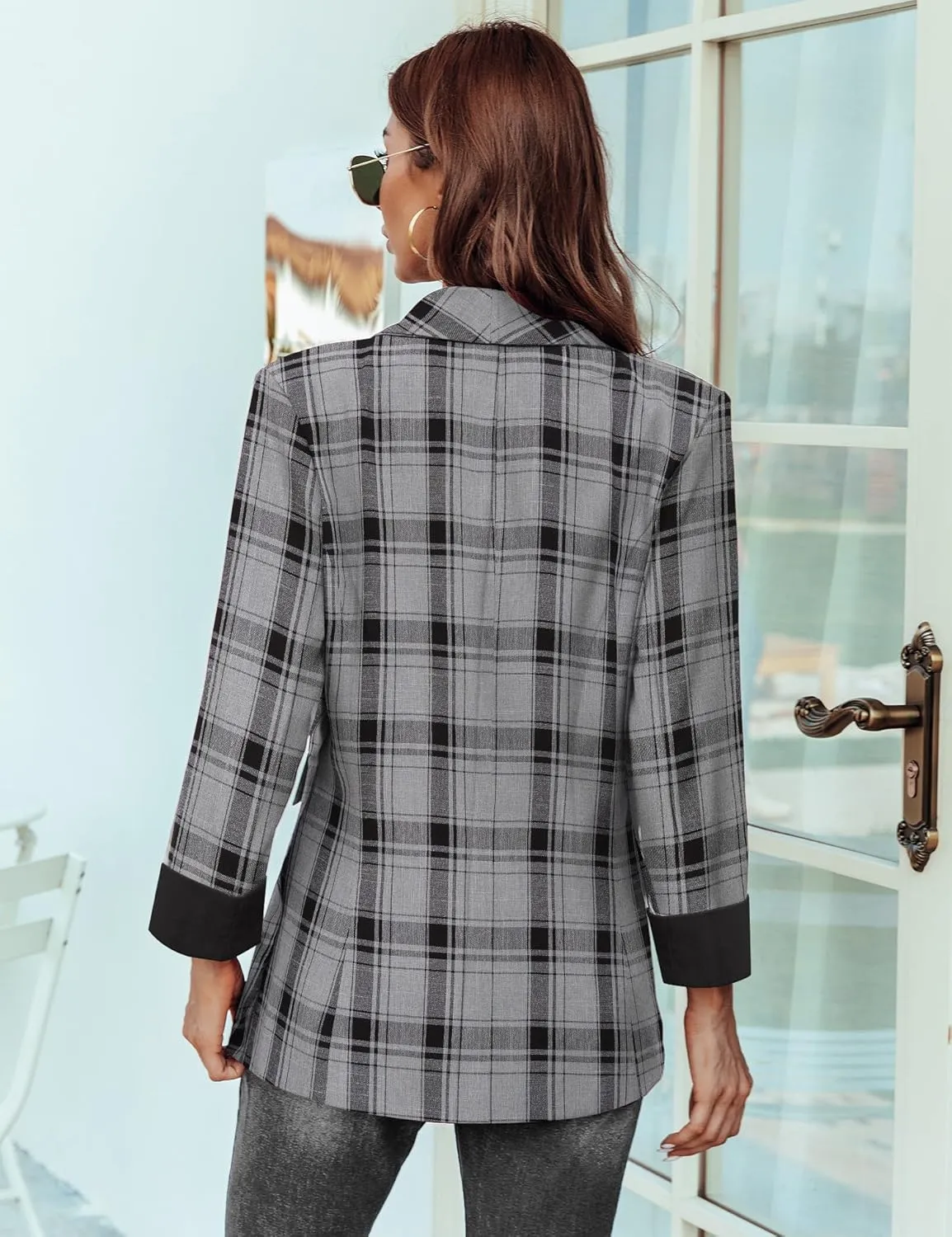 Genhoo Blazer Jackets for Women with Pockets Open Front Long Sleeve Casual Work Office Blazers
