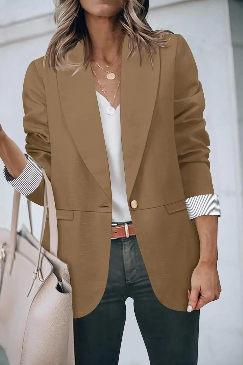 Genhoo Blazer Jackets for Women with Pockets Open Front Long Sleeve Casual Work Office Blazers