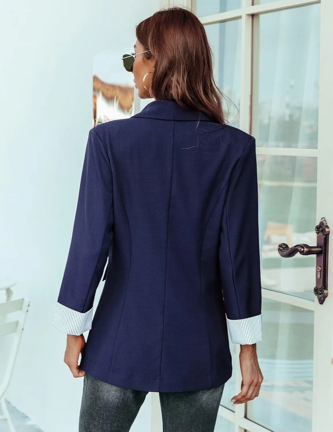 Genhoo Blazer Jackets for Women with Pockets Open Front Long Sleeve Casual Work Office Blazers