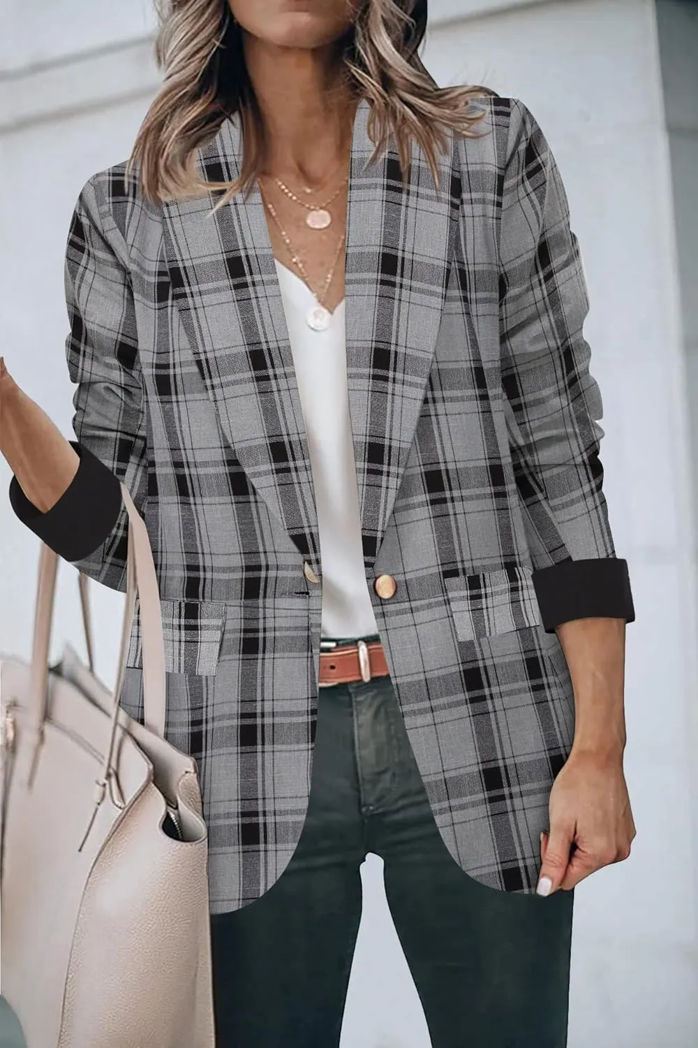 Genhoo Blazer Jackets for Women with Pockets Open Front Long Sleeve Casual Work Office Blazers