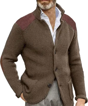 GOKKILRW Mens Cardigan Sweater Shawl Collar Button Down Elbow Patch Cable Knit Winter Chunky Warm Sweaters with Pockets