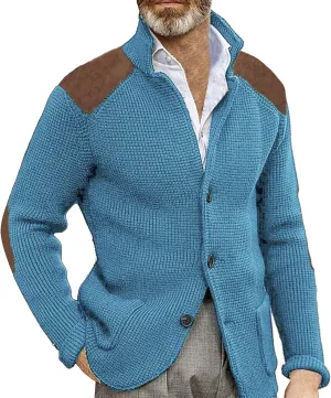 GOKKILRW Mens Cardigan Sweater Shawl Collar Button Down Elbow Patch Cable Knit Winter Chunky Warm Sweaters with Pockets