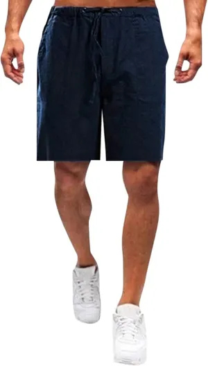 GOKKILRW Mens Cotton Linen Shorts Solid Elastic Waist Drawstring Loose Fit Shorts Casual Lightweight Boho Summer Beach Shorts