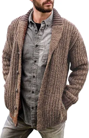 GOKKILRW Men's Shawl Collar Cardigan Sweater 2023 Fall Winter Long Sleeve Button Down Cable Knitted Sweater Jacket Outerwear
